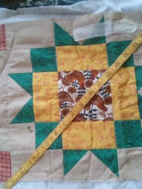 Handmade Star Quilt Block in Yellow, Green and Brown